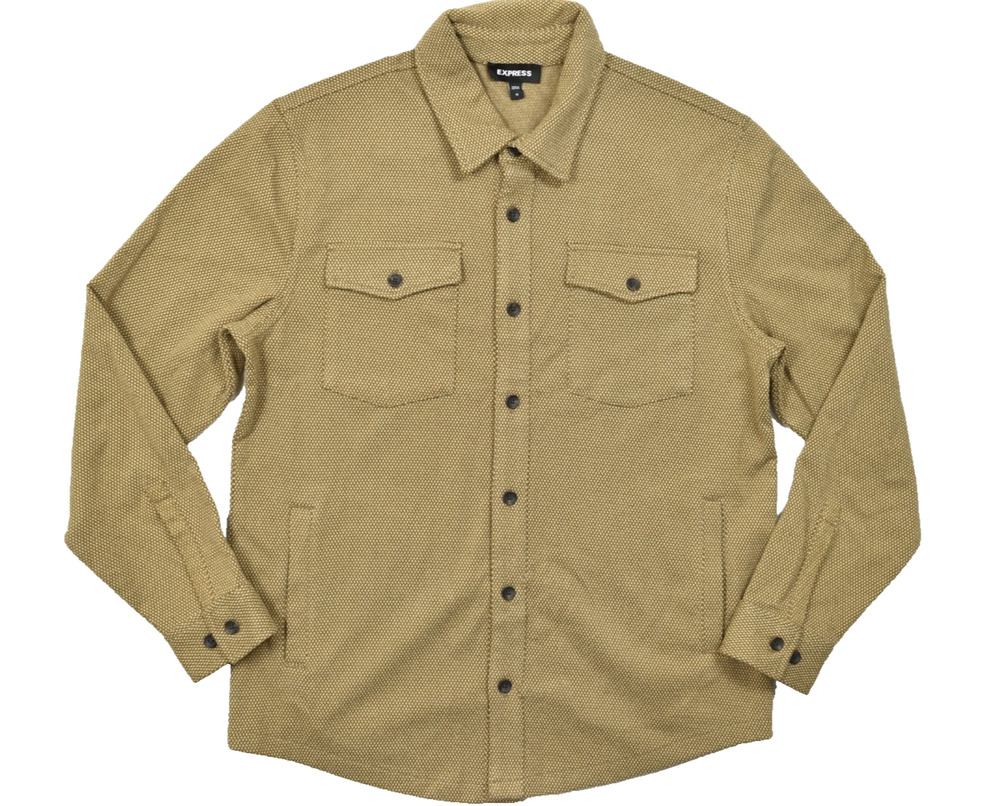 Express Mens Medium Tan Textured Fleece Lined Shacket Shirt Jacket M Polyester